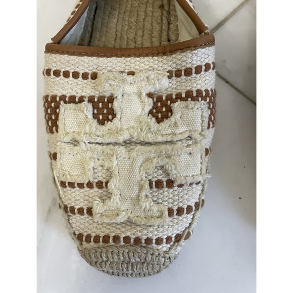 Tory Burch Shaw Flat Espadrille Sandals Slip On Logo Beige US Size 8 Women - Picture 10 of 15